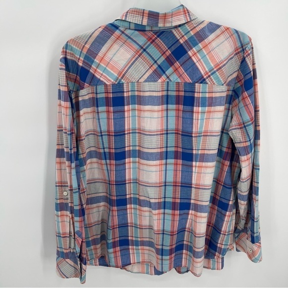 Talbots Womens Cotton Orange Blue Plaid Button Up Long Sleeve Top Size 20W - Picture 6 of 9